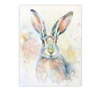 Artery8 Colourful Bunny Rabbit Light Watercolour Painting Wall Art Print in White | Size: W12" x H16" Artery8 White W12" x H16"