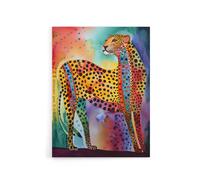 Artery8 Colourful Cheetah Folk Art Watercolour Canvas Wall Art Print | Size: W12" x H16" Artery8 Multicolor W12" x H16"