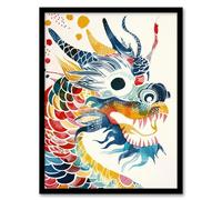Artery8 Colourful Chinese Dragon Design For Living Room Artwork Framed Wall Art Print A4