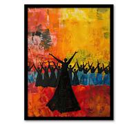 Artery8 Colourful Choir Praise Rainbow Oil Painting Framed Art Print in Orange | Size: A4 Artery8 Orange A4