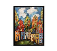 Artery8 Colourful Cityscape With Autumn Trees Framed Canvas Wall Art Print | Size: W24" x H32" Artery8 Multicolor W24" x H32"