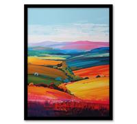 Artery8 Colourful Country Fields Rainbow Landscape Living Room Artwork Framed Wall Art Print A4