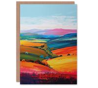 Artery8 Colourful Country Fields Rainbow Landscape Greeting Card Birthday Artery8 Multicolor