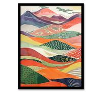 Artery8 Colourful Countryside Hills Folk Art Landscape Framed Art Print | Size: W12" x H16" Artery8 Multicolor W12" x H16"