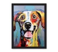 Artery8 Colourful Dog Portrait Artwork by Jason Brydson Happy Face Oil Painting Bold Bright Vibrant Artwork Framed Wall Art Print 18X24 Inch
