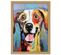 Artery8 Colourful Dog Portrait Artwork by Jason Brydson Happy Face Oil Painting Bold Bright Vibrant Artwork Framed A3 Wall Art Print
