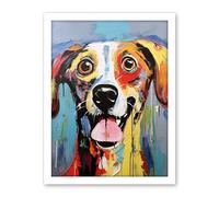 Artery8 Colourful Dog Portrait Artwork by Jason Brydson Happy Face Oil Painting Bold Bright Vibrant Artwork Framed Wall Art Print 18X24 Inch