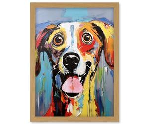 Artery8 Colourful Dog Portrait Artwork by Jason Brydson Happy Face Oil Painting Bold Bright Vibrant Artwork Framed Wall Art Print A4
