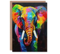 Artery8 Colourful Elephant Vibrant Psychedelic Painting Greeting Birthday Card Him Her All Blank