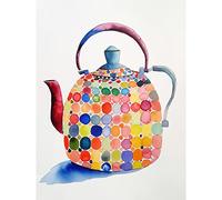 Artery8 Colourful Enamelled Teapot Tea Kettle Folk Art Watercolour Painting Extra Large XL Wall Art Poster Print