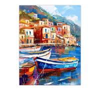 Artery8 Colourful Fishing Village Oil Painting Harbour Living Room Extra Large XL Wall Art Poster Print