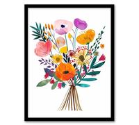 Colourful Floral Bouquet Abstract Watercolour Framed Art Print Artery8 Multi A4