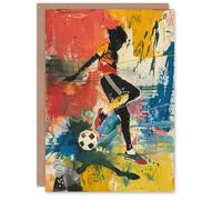 Artery8 Colourful Footballer Ball Painting Bright Bold Greeting Birthday Card Him Her All Blank