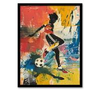 Artery8 Colourful Footballer Ball Painting Bright Bold Framed Art Print | Size: A4 Artery8 Multicolor A4