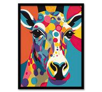 Artery8 Colourful Giraffe Graphic Artwork Zoo Animal Geometric Patterns And Shapes Kids Bedroom Painting Artwork Framed Wall Art Print 18X24 Inch