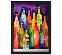 Artery8 Colourful Glass Mead Bottles Still Life Watercolour Painting Artwork Framed Wall Art Print A4 in Black Artery8 Black