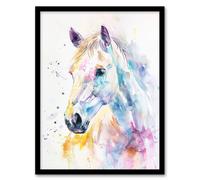 Artery8 Colourful Horse Head Portrait Modern Watercolour Framed Art Print | Size: W12" x H16" Artery8 Multicolor W12" x H16"