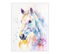 Artery8 Unframed Wall Art Colourful Horse Head Portrait Modern Watercolour - 12X16 Inch