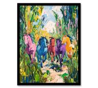 Artery8 Colourful Horses Running Through Forest Abstract Framed Art Print in Green | Size: W12" x H16" Artery8 Green W12" x H16"