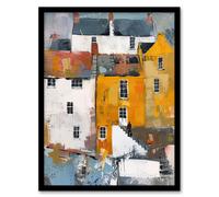 Artery8 Colourful Houses in English Seaside Town Painting Framed Art Print | Size: W12" x H16" Artery8 Multicolor W12" x H16"