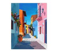 Artery8 Colourful Houses Italian Village Street Painting Bathroom Toilet Extra Large XL Wall Art Poster Print