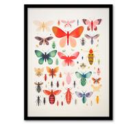 Wall Art Print Colourful Insects and Bugs Bright Framed Picture Artery8 Multi A4