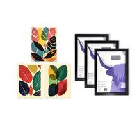 Artery8 Colourful Leaves Wall Art - Set of 3 A4 Sized Art with Black Frames - Abstract Leaf Boho Graphic Acrylic and Watercolour