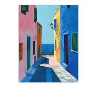 Artery8 Colourful Mediterranean Spanish Coastal Painting Bathroom Toilet Large Wall Art Poster Print Thick Paper 18X24 Inch