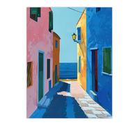 Artery8 Colourful Mediterranean Spanish Coastal Painting Wall Art Print | Size: W18" x H24" Artery8 Multicolor W18" x H24"