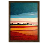 Artery8 Colourful Modern Countryside Landscape Multicoloured Artwork Framed Wall Art Print A4 in Brown Artery8 Brown