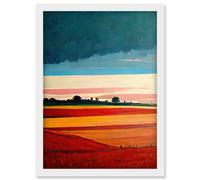 Artery8 Colourful Modern Countryside Landscape Multicoloured Artwork Framed Wall Art Print A4 in White Artery8 White