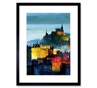 Artery8 Colourful Modern Edinburgh Castle Cityscape Acrylic Framed Art Print | Size: W12" x H16" Artery8 Multicolor W12" x H16"