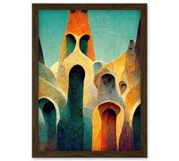 Doppelganger33 LTD Colourful Modern Painting Gaudi Style Architecture Sagrada Familia Artwork Framed Wall Art Print A4