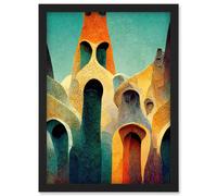 Doppelganger33 LTD Colourful Modern Painting Gaudi Style Architecture Sagrada Familia Artwork Framed Wall Art Print A4