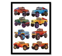 Artery8 Colourful Monster Truck Illustrations Fun Bright Nursery Kids Bedroom Art Print Framed Poster Wall Decor 12x16 inch