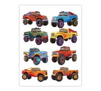 Artery8 Colourful Monster Truck Illustrations Fun Bright Nursery Kids Bedroom Extra Large XL Wall Art Poster Print