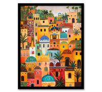 Artery8 Colourful Moroccan Cityscape Painting Exotic Sun Living Room Art Print Framed Poster Wall Decor 12x16 inch