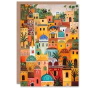Artery8 Colourful Moroccan Cityscape Painting Exotic Sun Greeting Birthday Card Him Her All Blank