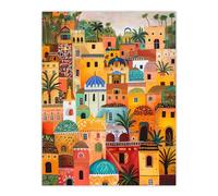 Colourful Moroccan Cityscape Painting Exotic Sun Wall Art Print Artery8 Orange W18 inch x H24 inch