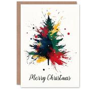 Artery8 Colourful Paint Splat Abstract Tree Modern Blank For Him Or Her Art Christmas Card