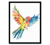 Artery8 Colourful Parrot Spread Wings Flying Watercolour Framed Wall Art | Size: A4 Artery8 Multicolor A4