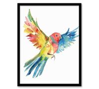Artery8 Colourful Parrot Spread Wings Flying Watercolour Living Room Artwork Framed Wall Art Print 18X24 Inch