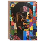 Artery8 Greeting Card Colourful Patchwork Black Woman Portrait Beauty Blank For Him Or Her Art Birthday Card