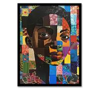 Artery8 Colourful Patchwork Black Woman Portrait Beauty Living Room Artwork Framed Wall Art Print 18X24 Inch