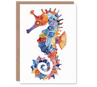Artery8 Colourful Pattern Watercolour Seahorse Folk Art Birthday Card Artery8 Multicolor