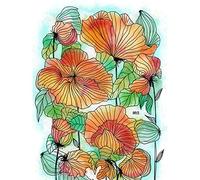 Artery8 Colourful Patterned Poppy Flower Painting Art Print Canvas Premium Wall Decor Poster Mural