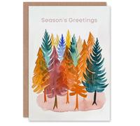 Artery8 Colourful Pine Trees Bright Watercolour Painting Christmas Card Artery8 Multicolor