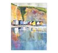 Artery8 Colourful Quaint Cliffside Beach Chalets Painting Living Room Large Wall Art Poster Print Thick Paper 18X24 Inch