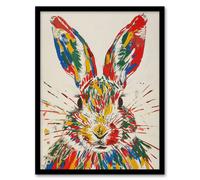 Artery8 Colourful Rabbit Portrait Bright Fun Cute Spring Framed Art Print | Size: A4 Artery8 Multicolor A4