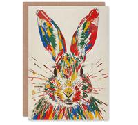 Artery8 Colourful Rabbit Portrait Bright Fun Cute Spring Greeting Birthday Card Him Her All Blank